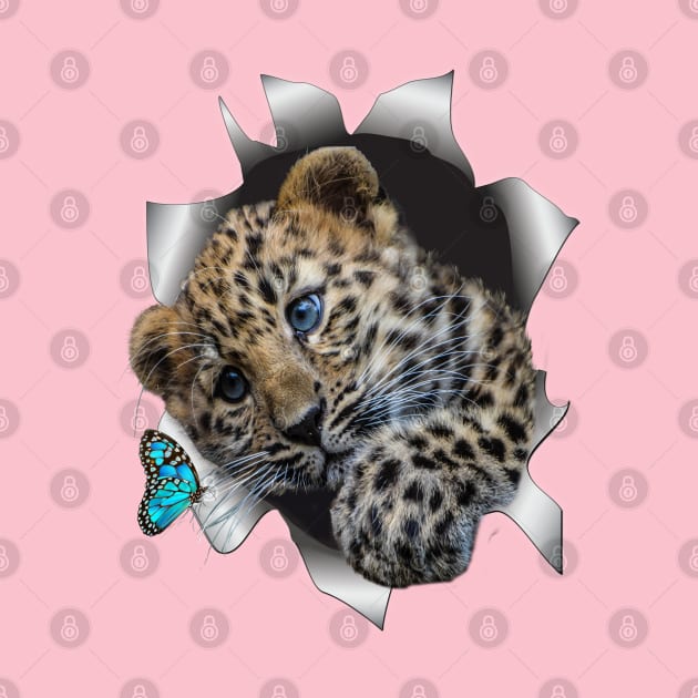 Leopard Cub and a Butterfly by Just Kidding by Nadine May