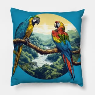 Exotic Colorful Parrots Pillow