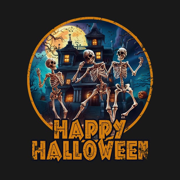 HAPPY HALLOWEEN WITH HAUNTED HOUSE DISTRESSED by Scarebaby