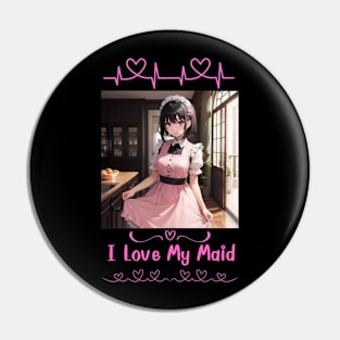 I Love My Maid Heart Anime Girl Pin