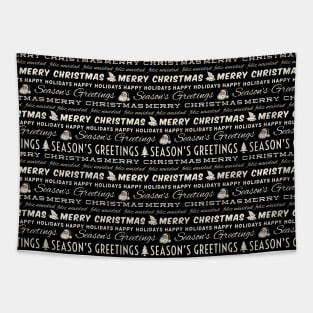Retro Black and White Christmas Typography Pattern Tapestry