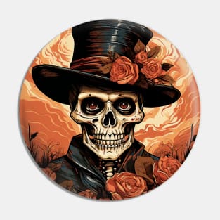 Eternal Elegance: Rose-Adorned Skull Halloween Tee Pin