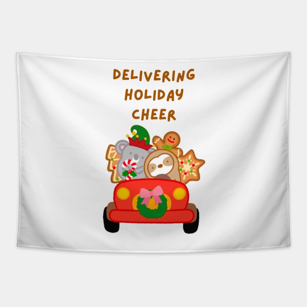 Delivering Holiday Cheer Christmas Car Tapestry by theslothinme