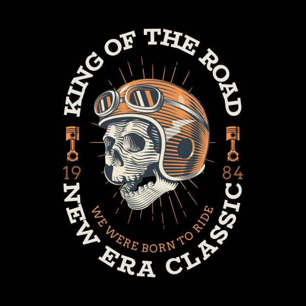King of The Road New Era Classic We Were Born to Ride Vintage Skull with Helmet by All About Midnight Co