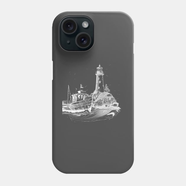 lighthouse with an old boat in vintage style Phone Case by megadeisgns