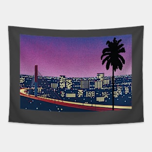 hiroshi nagai - hiroshi nagai Pixel Art City Retro Tapestry