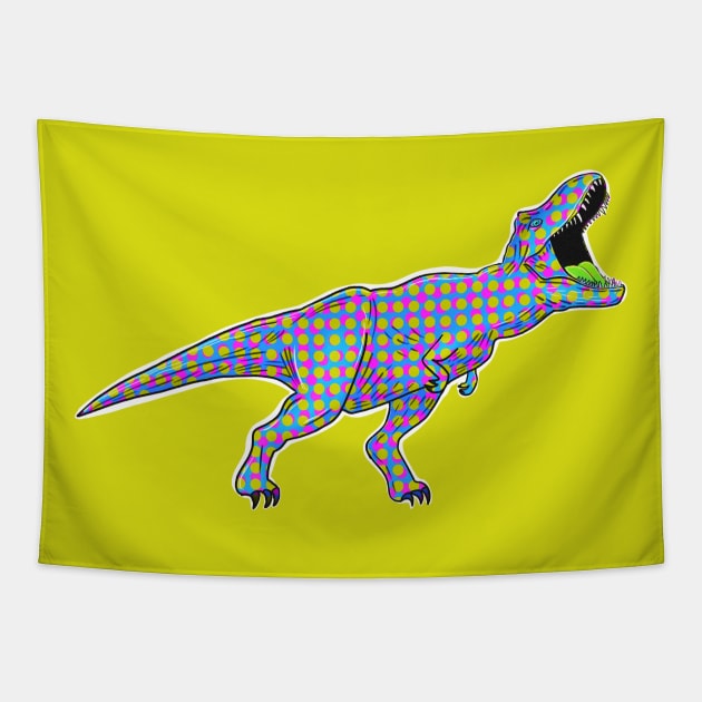 Dino 80s retro (on yellow background) Tapestry by Meakm