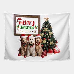 Three Doodle Dog Merry Christmas! Tapestry