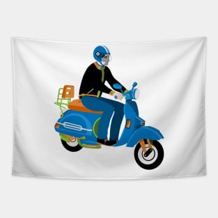 Blue Scooter Driver Tapestry