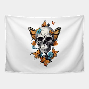 Skull with butterflies beautiful art Tapestry