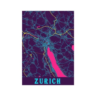 Zurich Neon City Map, Zurich Minimalist City Map Art Print T-Shirt