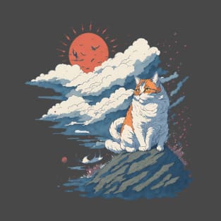 The white and orange cat on top of the clouds T-Shirt