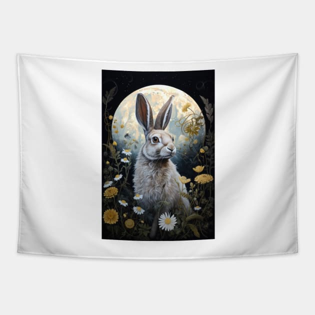 Hare, Pagan Hare, Pagan Art, Moon, Animal, Tapestry by thewandswant