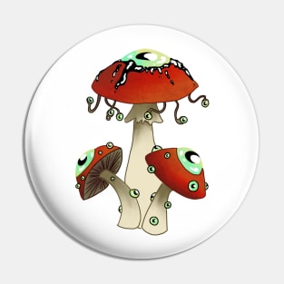 Dreamcore Mushrooms with eyes. Spooky red and green. Pin