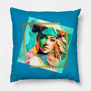 Young girl geometric portrait Pillow