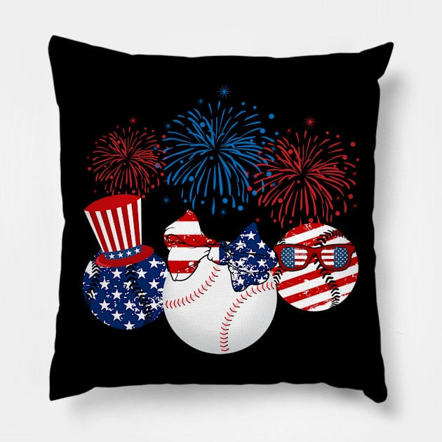 Baseball American Flag Fireworks Pillow by Flavie Kertzmann