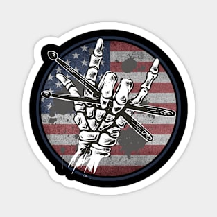 Skeleton Hands Devil Horns Rock Drummer USA Magnet