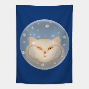 Winter cat. Cat in a glass ball with snowflakes Tapestry