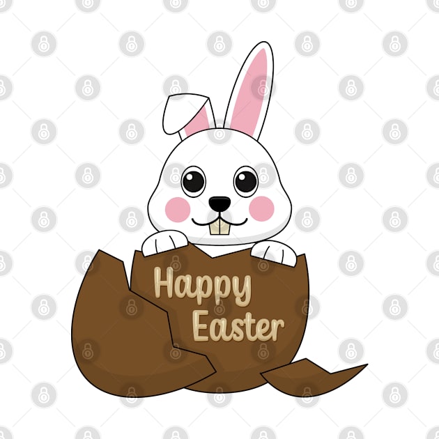 Cute White Bunny in Chocolate Egg Happy Easter by BirdAtWork