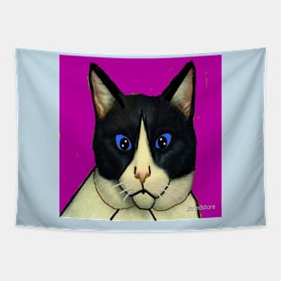 Cat Illustration on Blue Background Tapestry