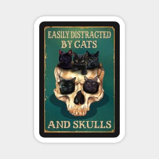 Easily Distracted By Cats And Skulls Skull Magnet