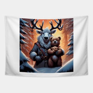 Teddy With Rudolf the Red Nose Reindeer Tapestry