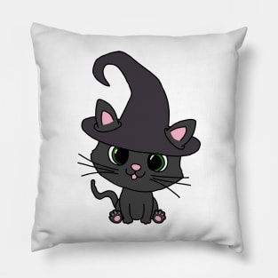 Black Cat in Witch Hat Pillow