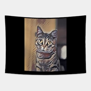 Funny cat painting abstract Tapestry