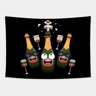 Funny Champagne Bottle With Wine Glases Tapestry