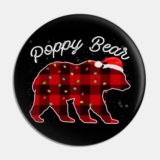 Poppy Bear Santa Christmas Pajama Red Plaid Buffalo Family Funny Pin