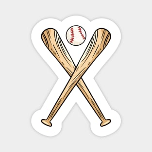 Two Crossed Baseball Bats and Ball Magnet