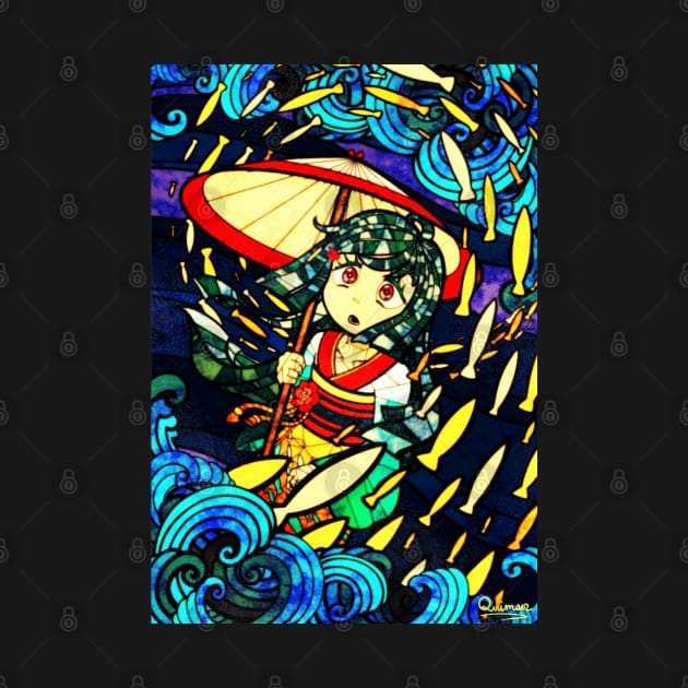 Stained Glass Glowing Fish Girl by Quimser