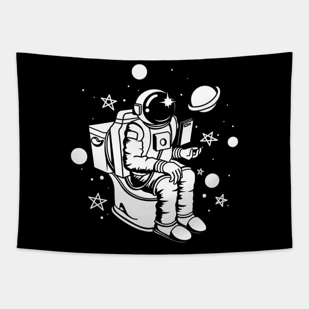 Poopin Astronaut Boldly Go Funny Space Gift Tapestry by atomguy