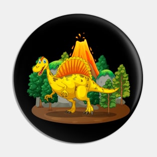 Dinosaur and Volcano Pin