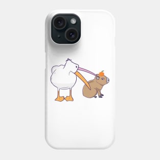 Pelican Tries to Eat Capybara Orange  Funny Cute Kawaii Meme Phone Case