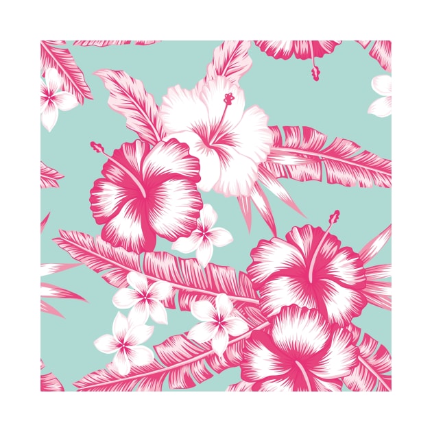 Tropical Pink Hawaiian Flowers Pattern by NewburyBoutique