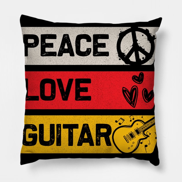 Peace Love Guitar Pillow by ShirtsShirtsndmoreShirts