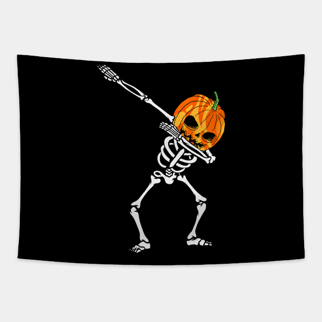 Dabbing pumpkin Skeleton Tapestry by MZeeDesigns