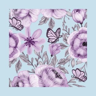 Butterfly and Flower Pattern T-Shirt