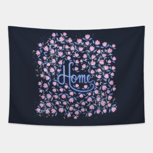 Home pink flowers hand lettering Tapestry