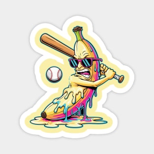 Cool Dripping Banana Baseball Cartoon Funny Artwork Magnet