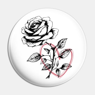 Rose Flower with Red Heart Illustration for Valentine's Day Pin