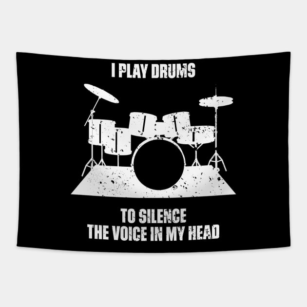 I Play Drums To Silence The Voice In My Head Music Funny Quote Distressed Tapestry by udesign