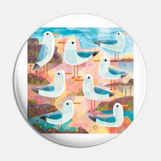 Seagulls on a Sunlit Shore Pin