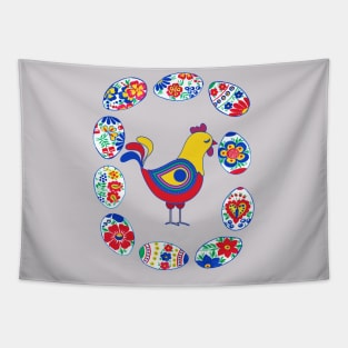 Easter eggs around rooster Tapestry