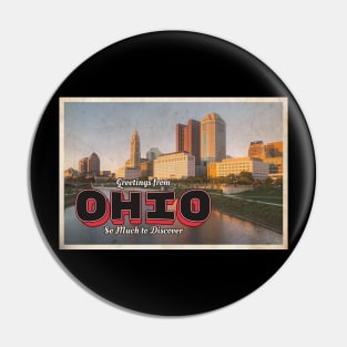 Greetings from Ohio - Vintage Travel Postcard Design Pin