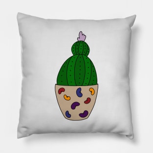 Cute Cactus Design #141: House Cactus In Cool Beans Pot Pillow