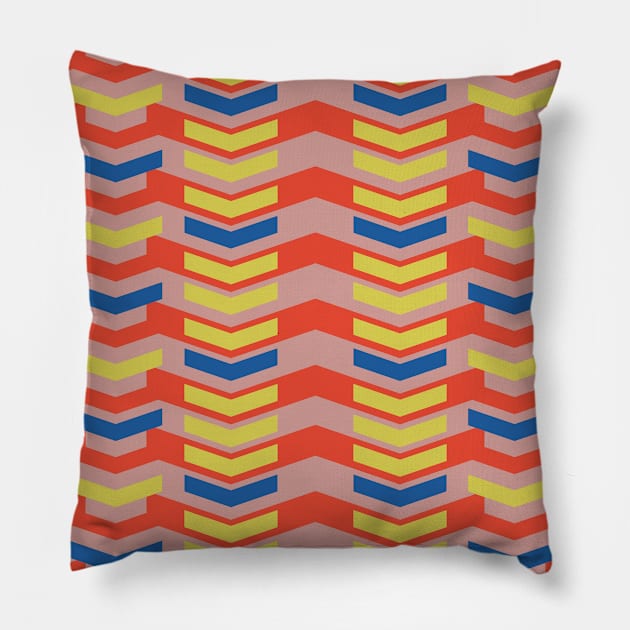 Retro 1960s Style Sixties Vintage Chevron Pattern Design Pink Pillow by BillingtonPix