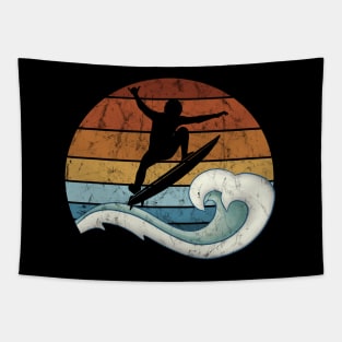 Retro Sunset Surfer Kick Out Aerial Surfing Tapestry