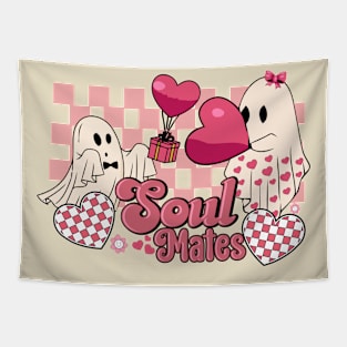 Soul Mates Cute Ghosts Hearts Checkered Valentine Tapestry